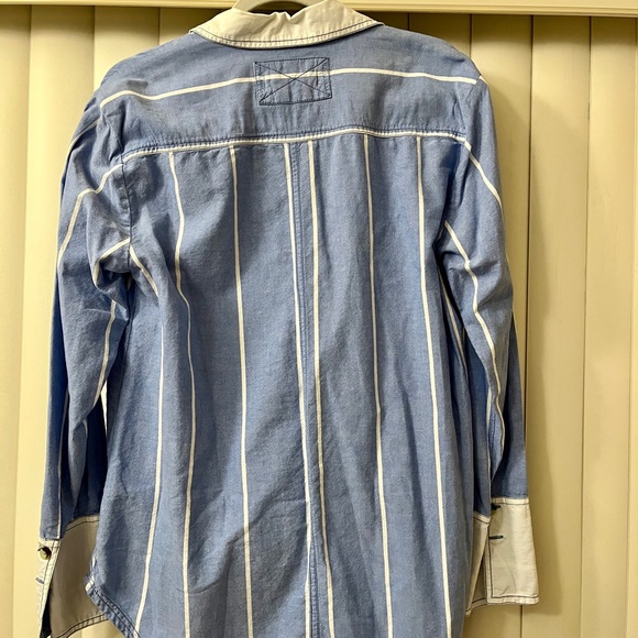Free People Blue and Cream/White Striped Button Down Shirt - Picture 2 of 5
